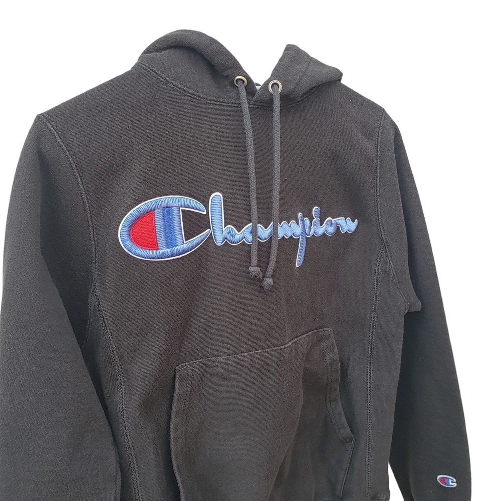 Champion Life Reverse Weave Script Fleece Hoody Black Multicolor GF68 BKC XS